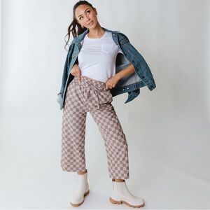ALBION AUDREY WIDE LEG PANTS, BROWN CHECKERS